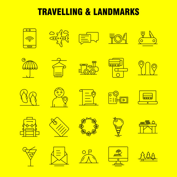 旅行和地标线的网页印刷图标图片下载
