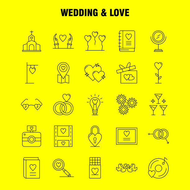婚礼和爱情线图标设置的信息图表图片下载
