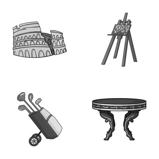 旅游运动和其他单色图标在卡通图片下载