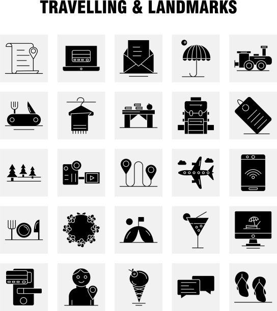旅行和地标固体象形符号为web图片下载