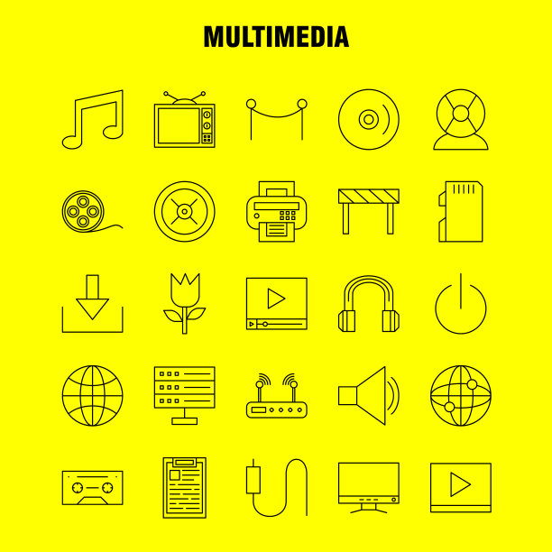 多媒体线条图标的web打印和移动图片下载