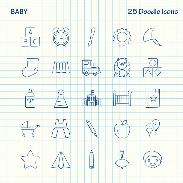婴儿25涂鸦图标手绘商业图标集图片下载