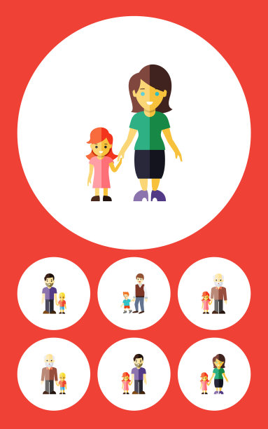 平面图标亲属设置的母亲男孩和儿子图片下载