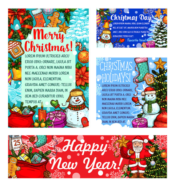 圣诞素描贺卡图片下载