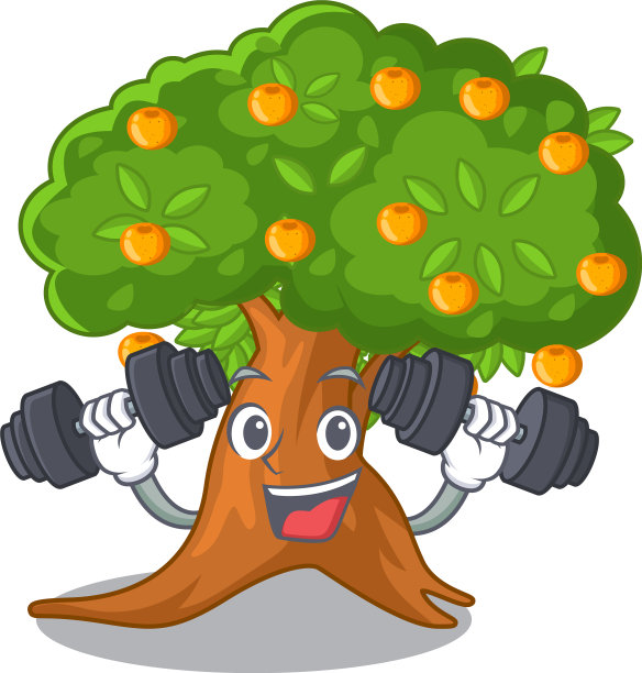 健康橙树与吉祥物隔离图片下载