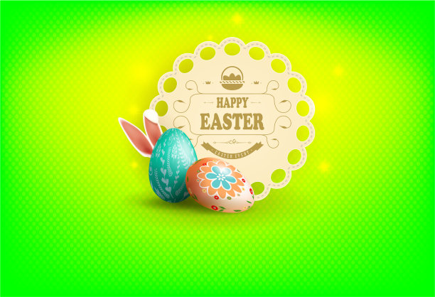 复活节用绿色的圆框构成鸡蛋图片下载