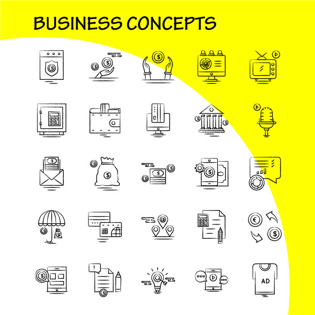 商业概念手绘图标设置图片下载
