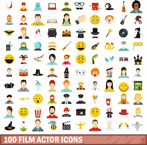100位电影演员图标设置扁平风格图片下载