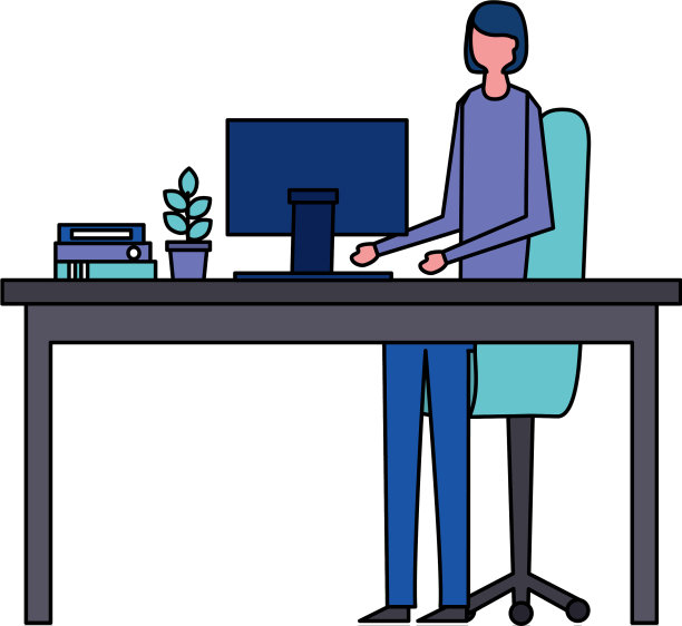 女人工作桌上电脑盆栽图片下载