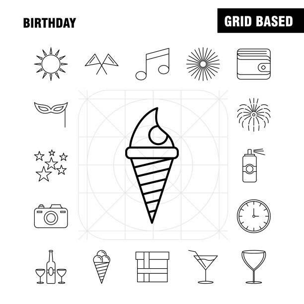 生日线图标为网页打印和移动uxui图片下载