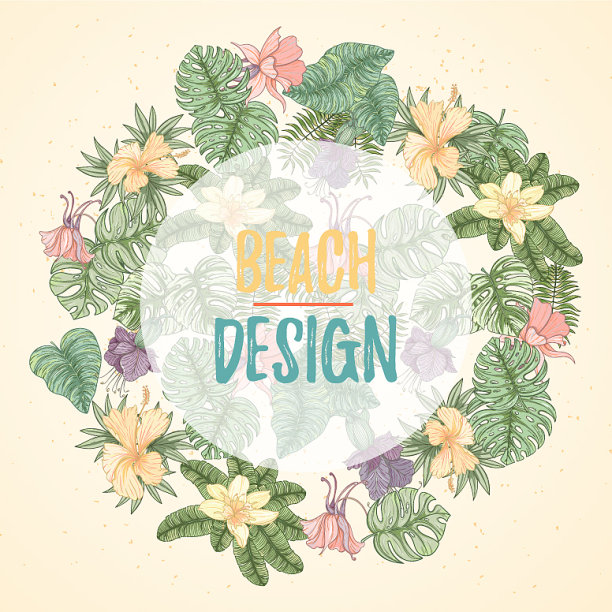 手绘热带棕榈叶卡片图片下载