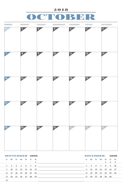 2018年10月日历计划器模板图片下载