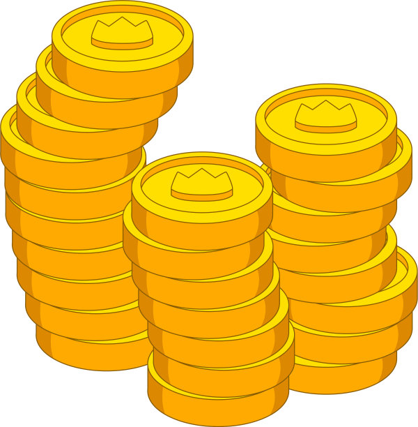 成堆的硬币与皇冠图标卡通风格图片下载