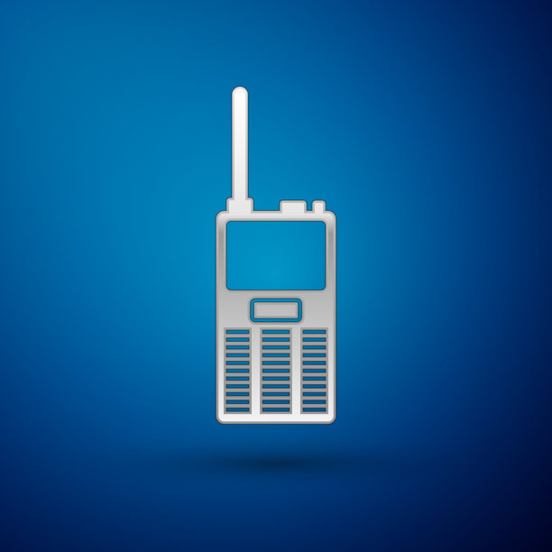 银色对讲机图标在蓝色隔离图片下载