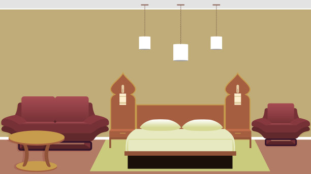 东方风格的卧室内设床沙发图片下载