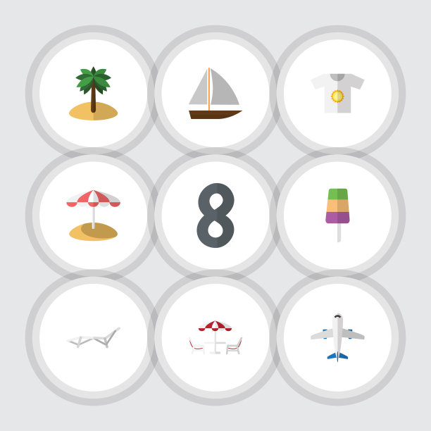 平坦的图标海滩套甲板椅子衣服图片下载