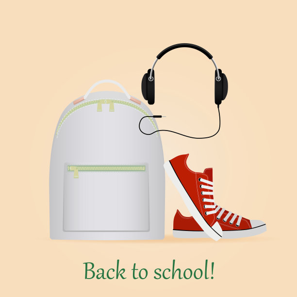 回到学校的形象与背包运动鞋和图片下载