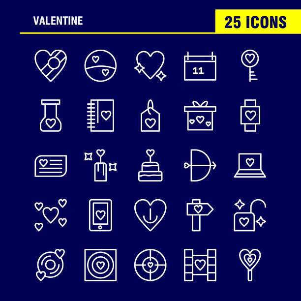 情人节线图标包的设计师和图片下载