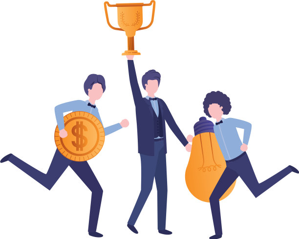 商人与奖杯和设置图标图片下载