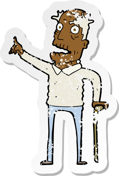 一个卡通老人的复古忧伤贴纸图片下载