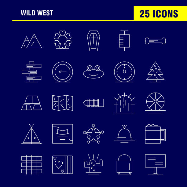 狂野西部线图标为网页印刷和移动uxui图片下载