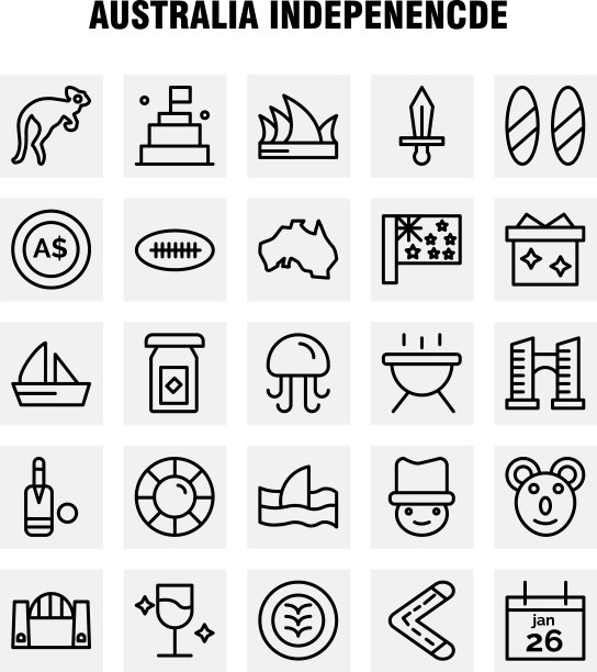 澳大利亚独立线图标包图片下载