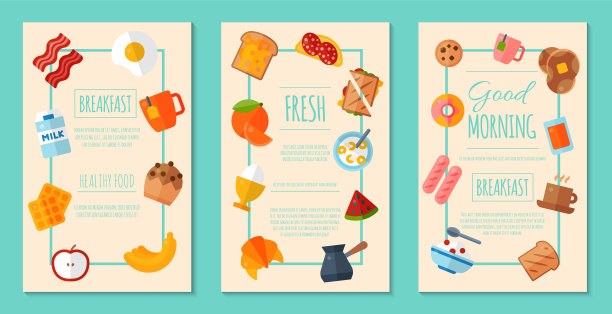 新鲜早餐概念组海报或横幅图片下载