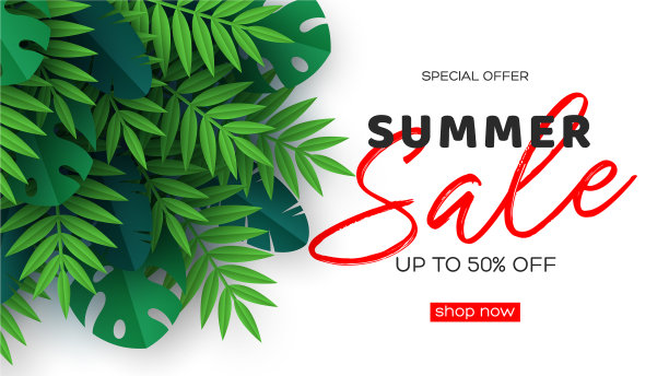 印有热带棕榈叶的夏季促销横幅图片下载