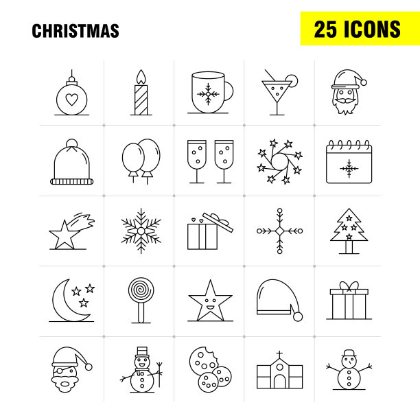 圣诞线图标为网页印刷和移动uxui图片下载