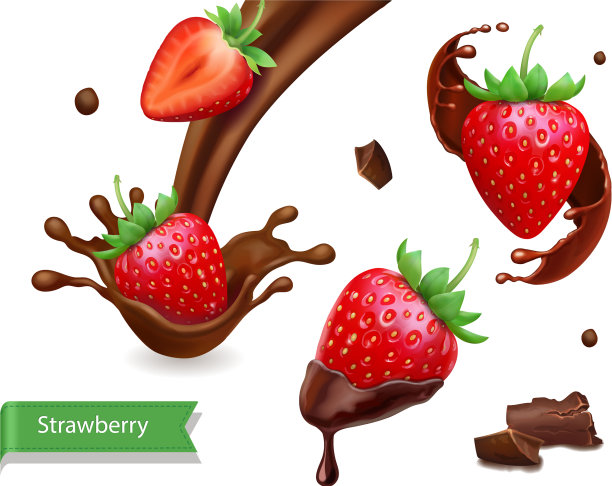 草莓巧克力飞溅逼真图片下载