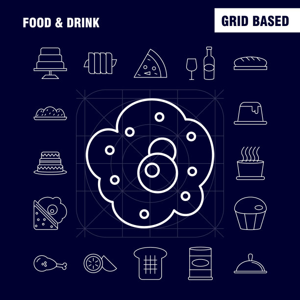 食品和饮料线图标的网页印刷和移动图片下载