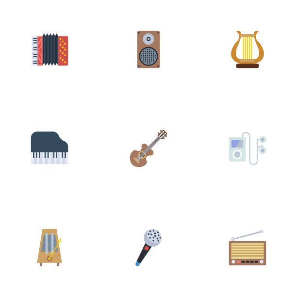 平图标、竖琴、无线电、节奏、动作等图片下载