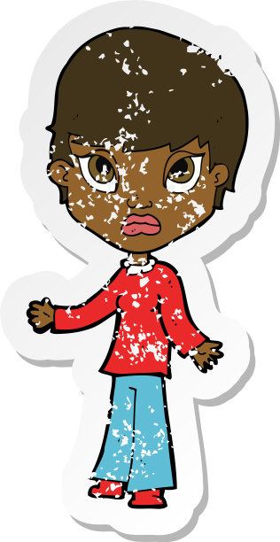 一个卡通女人的复古忧伤贴纸图片下载