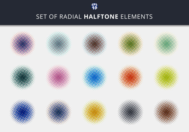 一组抽象点，半色调圆径向图片下载