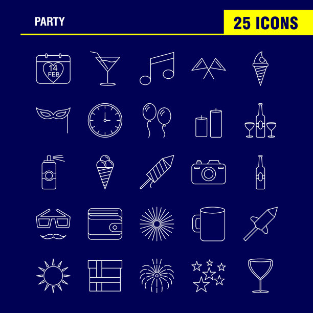 派对线图标web打印和移动uxui工具包图片下载
