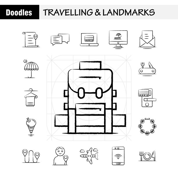 旅行和地标手绘图标为网络图片下载