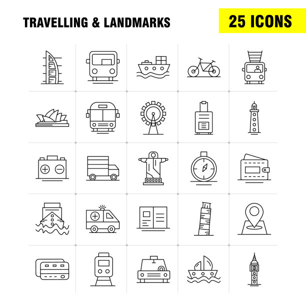旅行和地标线的网页印刷图标图片下载