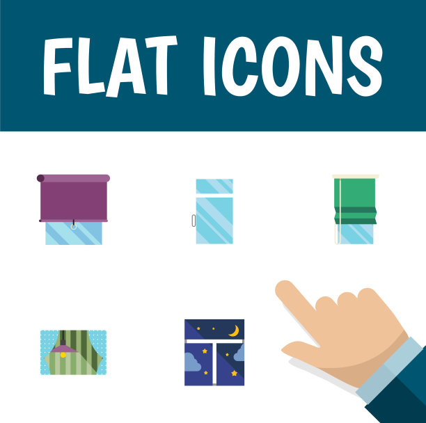 平面图标玻璃套框窗帘阳台和图片下载