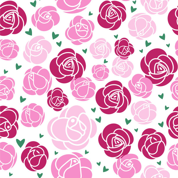 无缝模式粉红玫瑰和绿色心图片下载