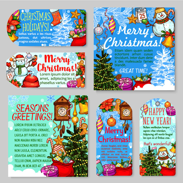 圣诞和新年的节日礼物标签和卡片图片下载