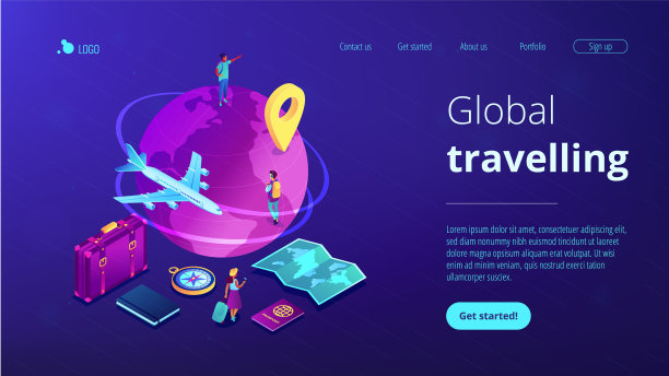 全球旅行等距3d着陆页面图片下载