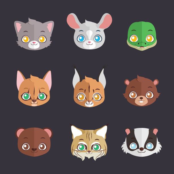 平色动物脸的集合图片下载