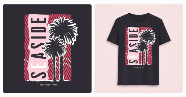 海边时尚多彩的图形t恤设计图片下载