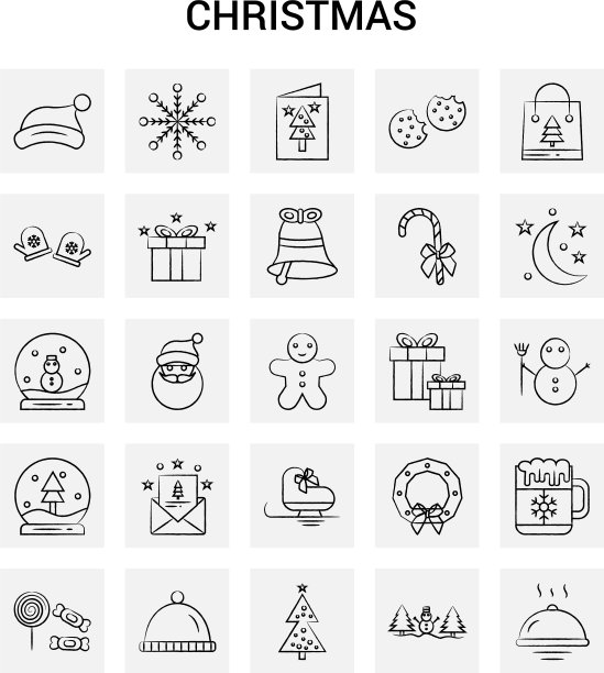 25手绘圣诞图标设置灰色背景图片下载