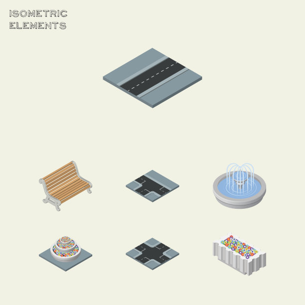 等距建筑设置植物座位路径图片下载