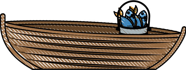 彩色铅笔剪影木制渔船图片下载