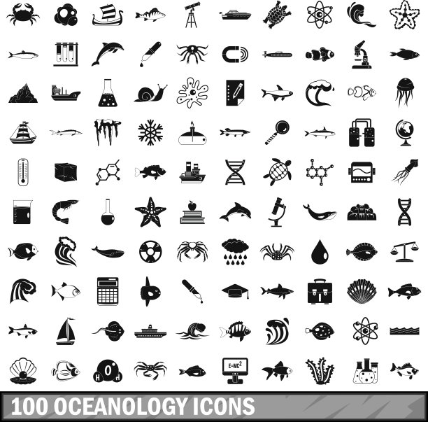 100海洋图标设置简单的风格图片下载