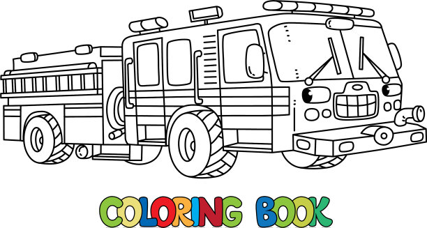 有眼睛的消防车或消防车涂色书图片下载