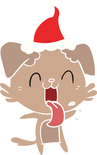 气喘吁吁的狗戴着圣诞老人的帽子图片下载