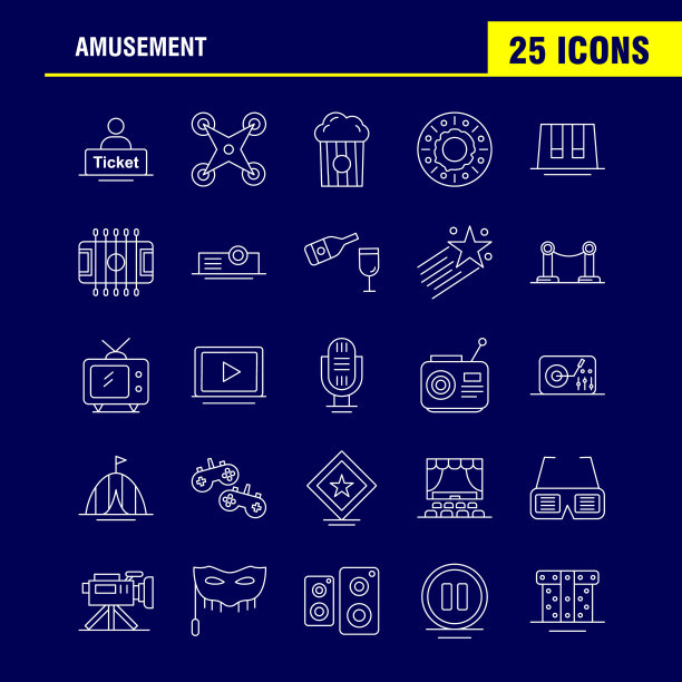 娱乐线图标为网页印刷和移动uxui图片下载